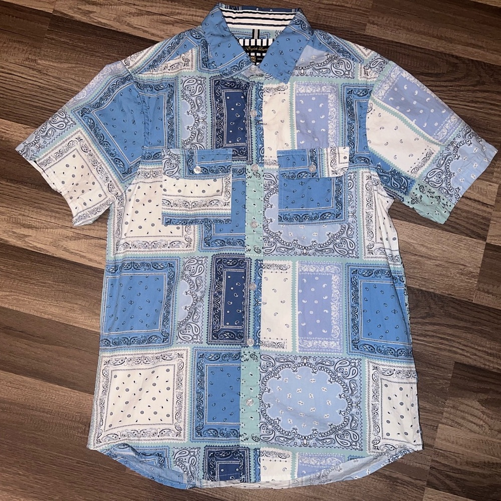 English Laundry Blue and White Patchwork Shirt